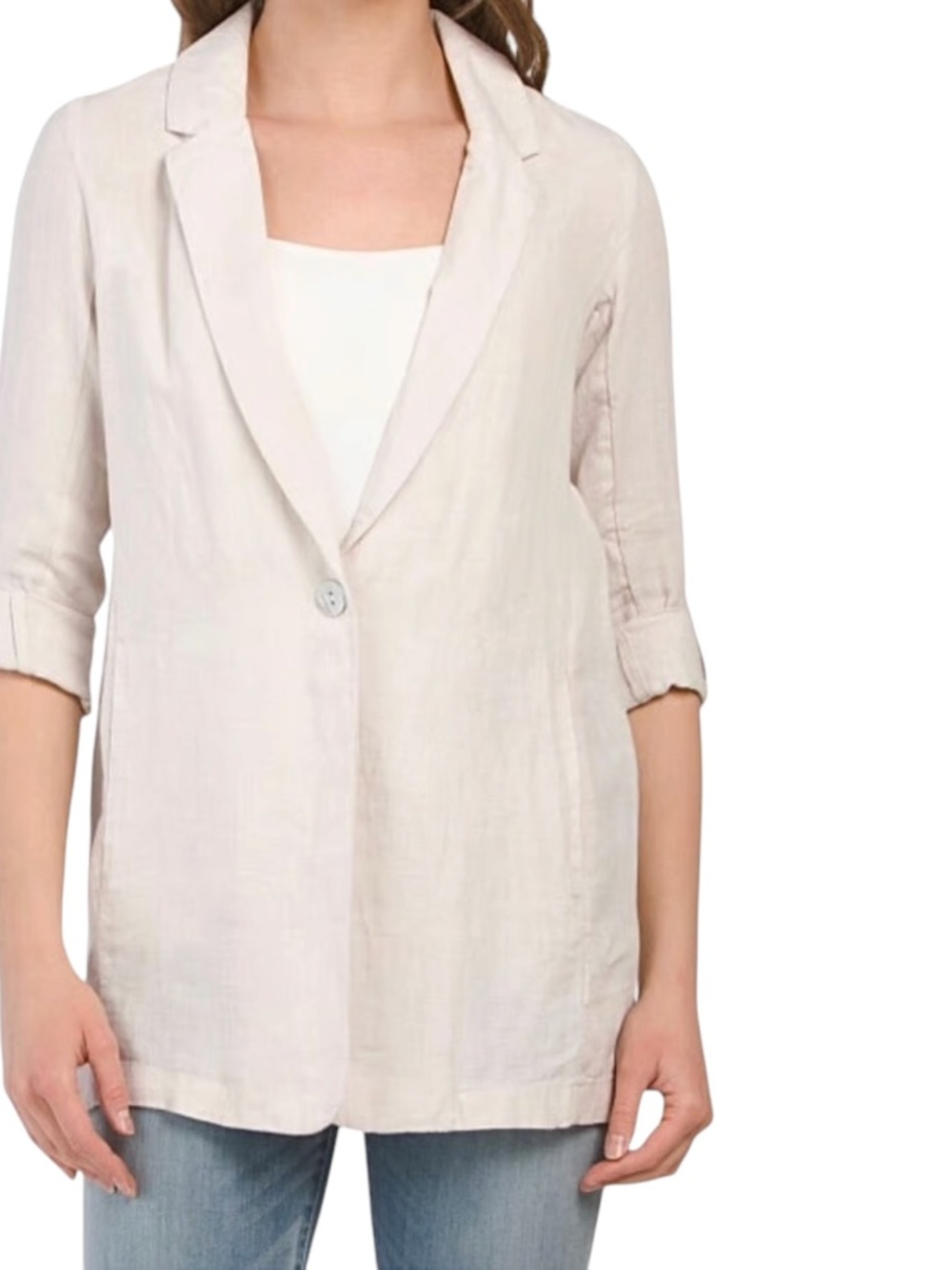Halston Oversized Linen Single Button Blazer size Medium 100% Linen